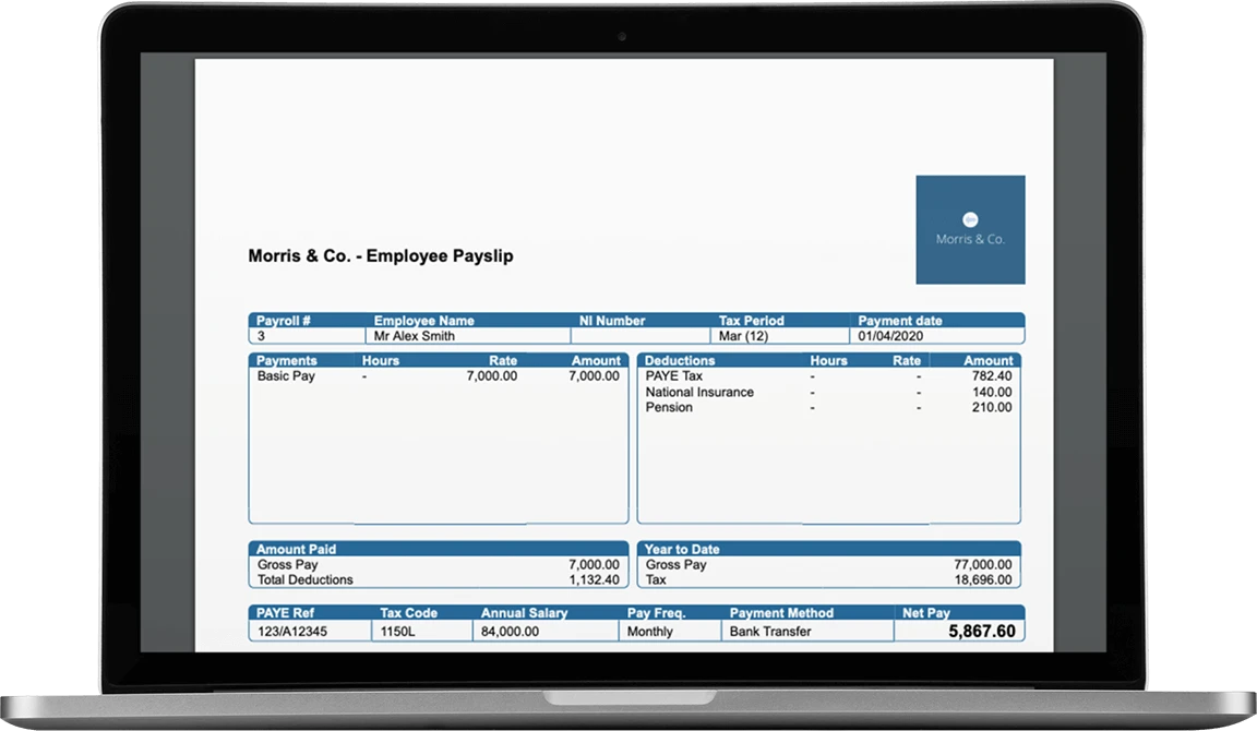 A branded employee payslip produced in Clear Books