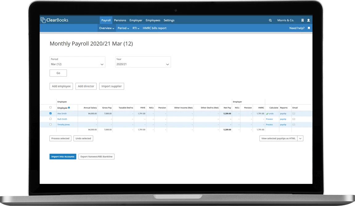 Running a monthly pay run in Clear Books, ready to import into the accounts