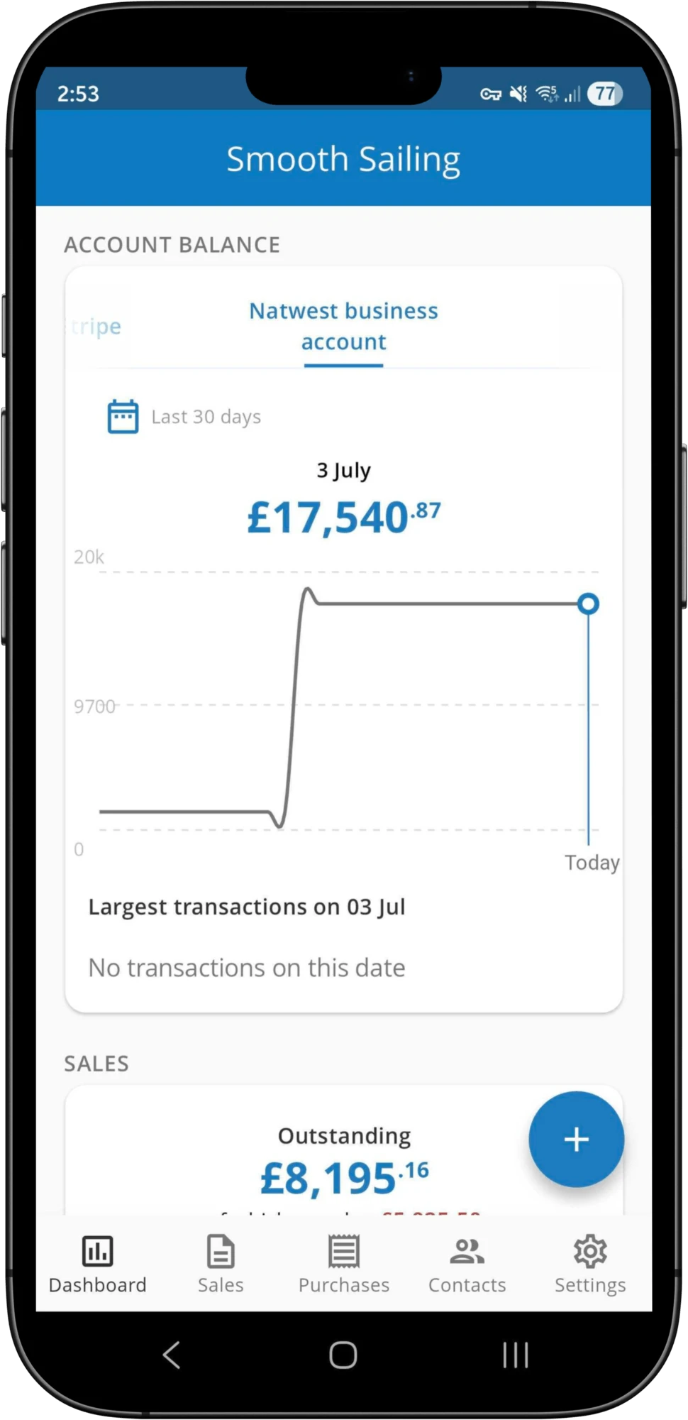 A paid invoice automatically reconciled against the bank account in Clear Books