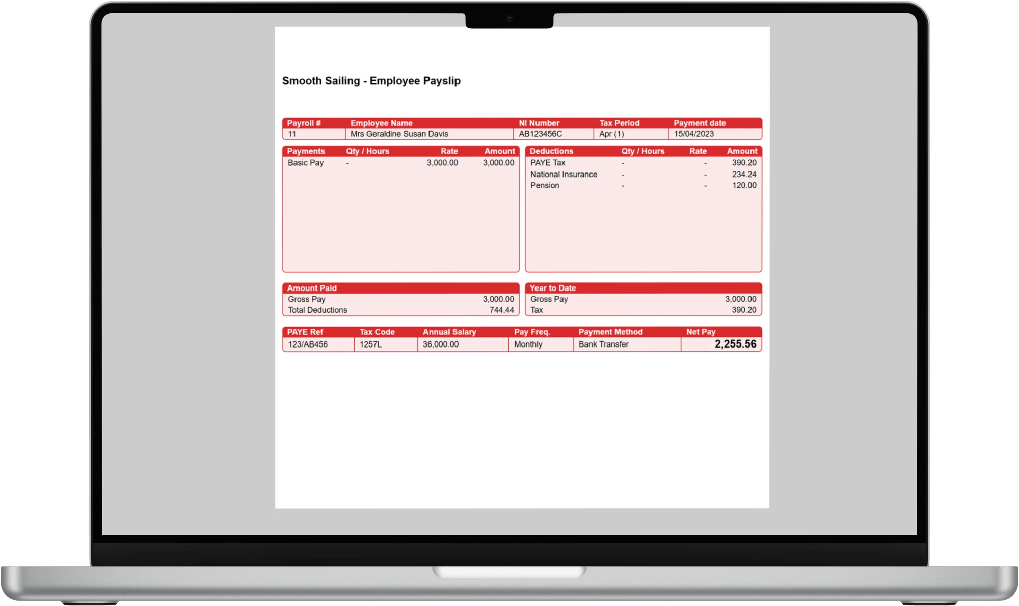 An employee payslip produced by Clear Books payroll