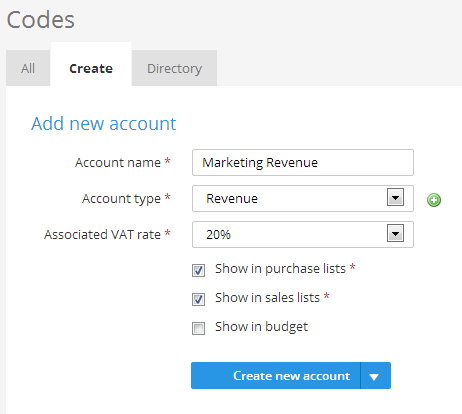 Support guides » Account codes » How to add new account codes